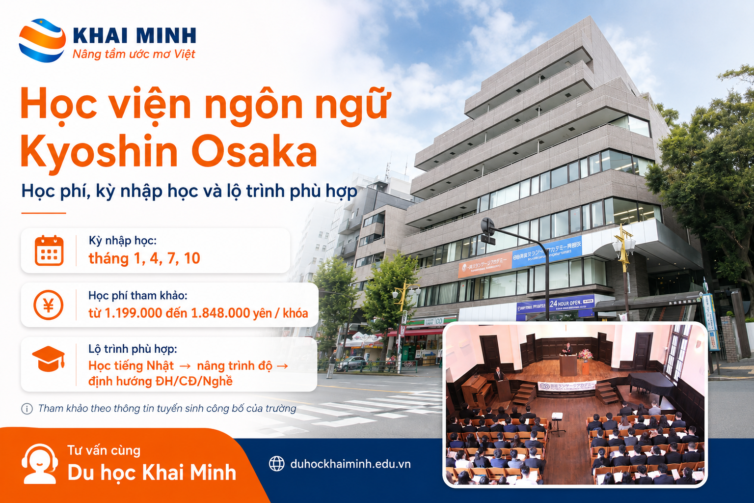 Học viện ngôn ngữ Kyoshin Osaka: học phí, kỳ nhập học và lộ trình phù hợp